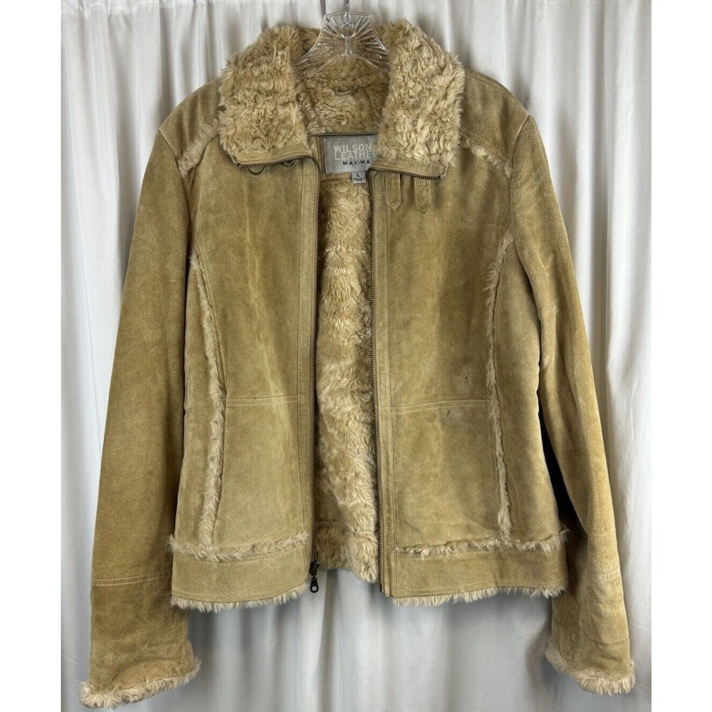 Wilson Leather Maxima Vintage Jacket Faux Fur Trim Lined Moto Bomber Y2K  62-41